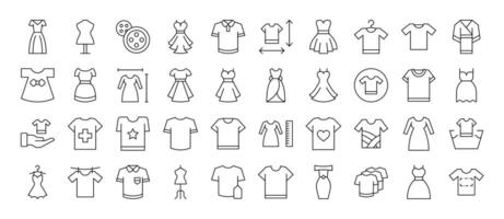 Dresses and T Shirts Simple Isolated Line Icons Collection. Editable Stroke. Suitable for Web Sites, Books, Cards, Apps vector
