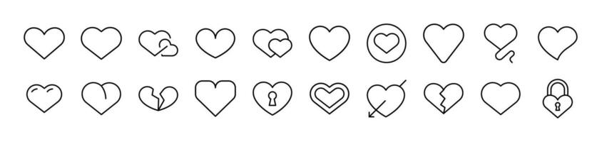 Set of Line Icons of Heart. Editable Stroke. Minimalistic Linear Pictogram for Design of Cards, Apps, Banners, Posts vector