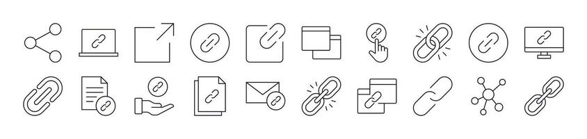 Collection of Line Icons of Link and Share. Editable Stroke. Minimalistic Linear Pictogram for Design of Cards, Apps, Banners, Posts vector