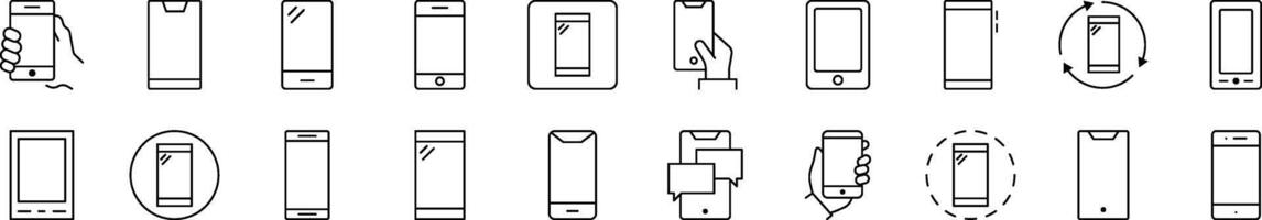 Bundle of Line Icons of Smartphone. Editable Stroke. Minimalistic Linear Pictogram for Design of Cards, Apps, Banners, Posts vector