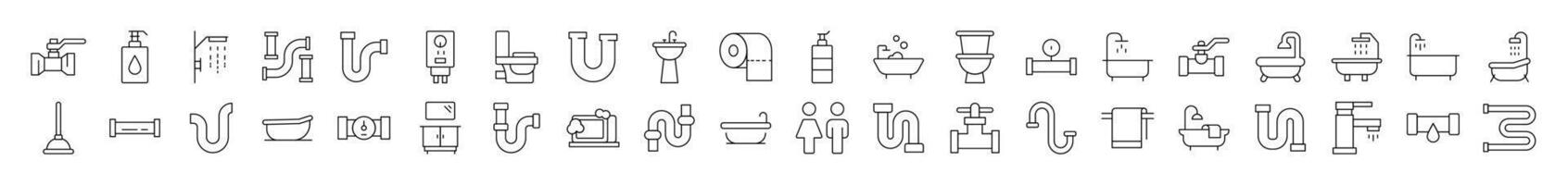 Plumbing, Faucet, Bathroom Related Icon Set. Editable Stroke. Suitable for Web Sites, Books, Cards, Apps vector