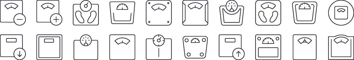 Floor Scale Outline Web Line Icons Collection. Editable Stroke. Minimalistic Linear Pictogram for Design of Cards, Apps, Banners, Posts vector