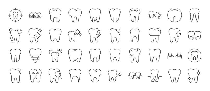 Tooth Line Icon Set. Editable Stroke. Minimalistic Linear Pictogram for Design of Cards, Apps, Banners, Posts vector