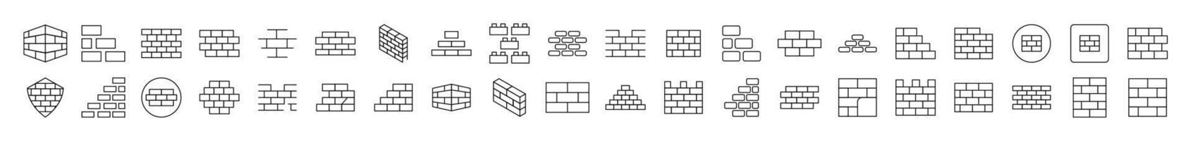 Brick Wall, Construction Related Icon Set. Editable Stroke. Suitable for Web Sites, Books, Cards, Apps vector