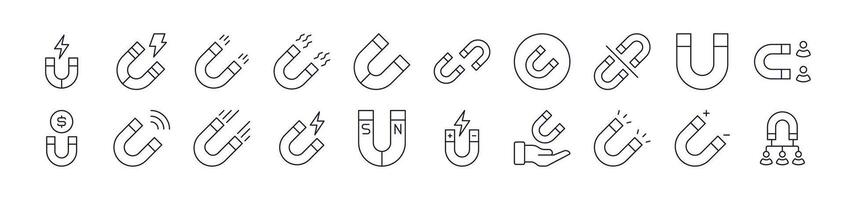 Magnet Line Icon Set. Editable Stroke. Minimalistic Linear Pictogram for Design of Cards, Apps, Banners, Posts vector