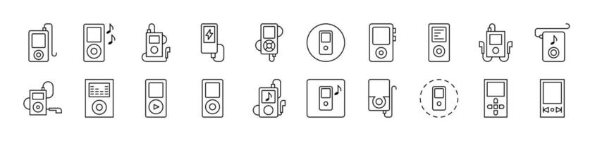 Pack of Line Icons of Music Player. Editable Stroke. Minimalistic Linear Pictogram for Design of Cards, Apps, Banners, Posts vector