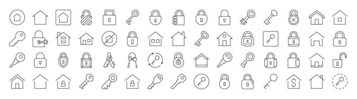 Real Estate Line Icon Set. Modern Collection for Design, Web Sites, Apps, Cards. Contains Linear Images of House and Key vector