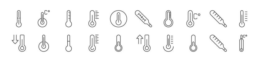 Thermometer Set of Thin Icons. Editable Stroke. Suitable for Web Sites, Books, Cards, Apps vector
