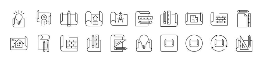 Drafts and Drawings Icon Set for UI, Placards, Books, Apps. Editable Stroke. Suitable for Web Sites, Books, Cards, Apps vector