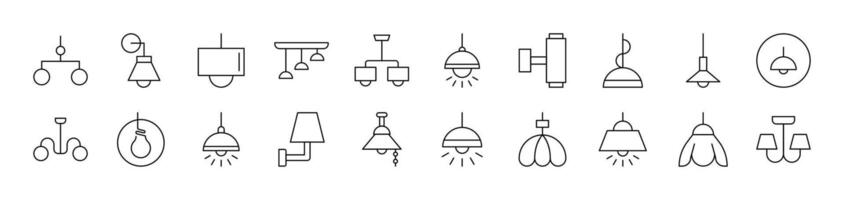 Lamps and Chandeliers Icon Set for UI, Placards, Books, Apps. Editable Stroke. Suitable for Web Sites, Books, Cards, Apps vector