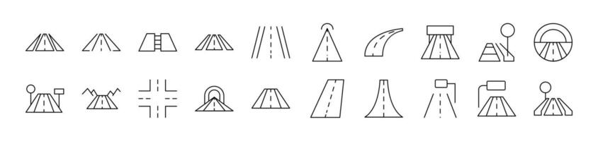 Road Thin Icons Collection. Editable Stroke. Suitable for Web Sites, Books, Cards, Apps vector