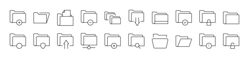 Computer Folder Icon Set for UI, Placards, Books, Apps. Editable Stroke. Suitable for Web Sites, Books, Cards, Apps vector