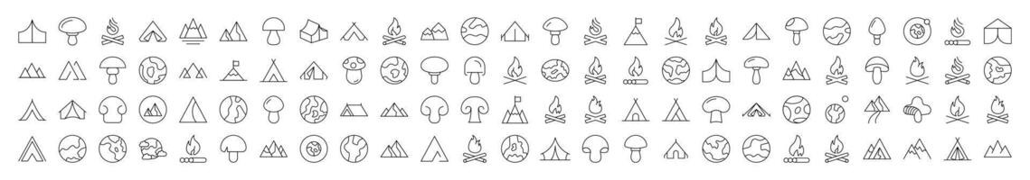 Mushroom, Mountain, Planet, Bonfire Related Line Icon for Websites, Apps, Infographics Other Purposes vector