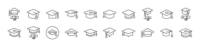Academic Square Cap Simple Isolated Line Icons Collection. Editable Stroke. Suitable for Web Sites, Books, Cards, Apps vector
