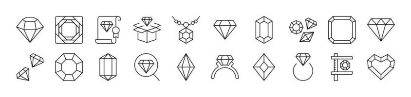 Diamond, Gem Collection of Images of Crystals Drawn with Thin Line for apps, web sites, banners, infographics and other types of design vector