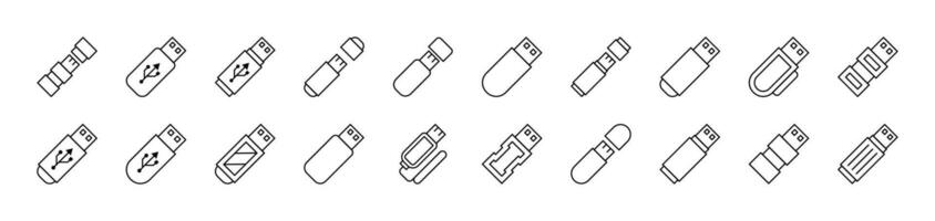 Flash Card or Memory Card Set of Thin Icons. Editable Stroke. Suitable for Web Sites, Books, Cards, Apps vector