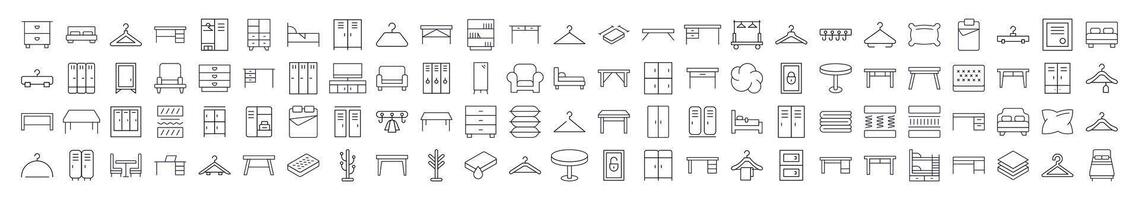 Furniture Icon Bundle. Contains Icons of Bed, Table, Mattress, Coat Hook that Can Be Used for Design of Cards, Posts, Apps, Web Sites vector
