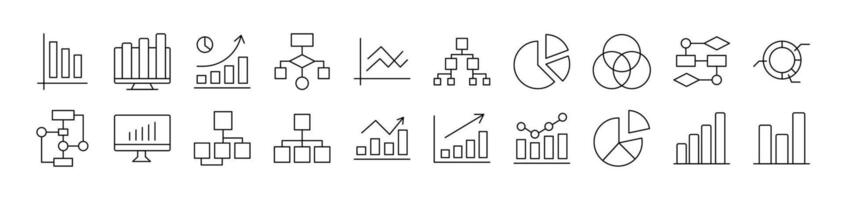 Diagrams, Pie Charts, Progress Bars Outline Sign Collection. Editable Stroke. Perfect for Infographics, Articles, Books, Flyers, Banners vector