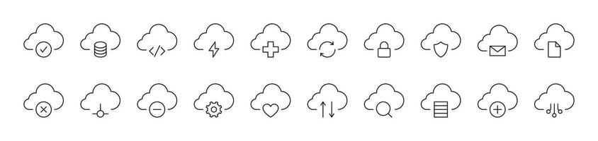 Arrows, Lock, Check etc in Cloud Store Outline Picture Collection. Editable Stroke. Perfect for Infographics, Articles, Books, Flyers, Banners vector