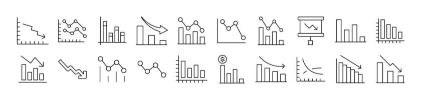 Collection of Outline Signs of Arrow Down by Progress Bar Drawn with Thin Line for apps, web sites, banners, infographics and other types of design vector