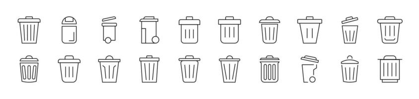 Trash Can Thin Icons Collection. Editable Stroke. Suitable for Web Sites, Books, Cards, Apps vector