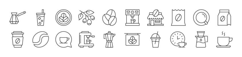 Coffee, Cup and Grains Outline Picture Collection. Editable Stroke. Perfect for Infographics, Articles, Books, Flyers, Banners vector