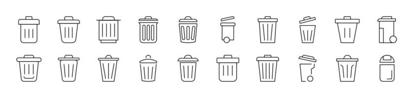 Trash Can Set of Thin Icons. Editable Stroke. Suitable for Web Sites, Books, Cards, Apps vector