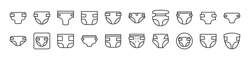 Diapers Thin Icons Collection. Editable Stroke. Suitable for Web Sites, Books, Cards, Apps vector