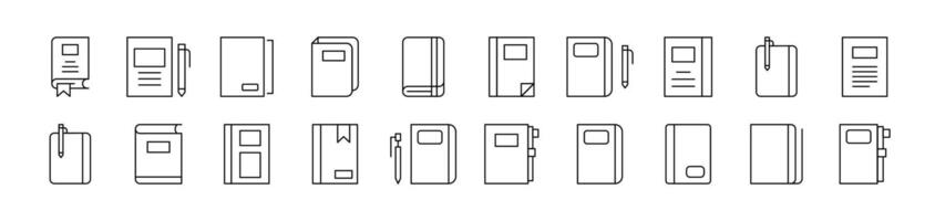 Notebook, Book for Notes Outline Simple Linear Image Collection. Editable Stroke. Suitable for Web Sites, Books, Cards, Apps vector