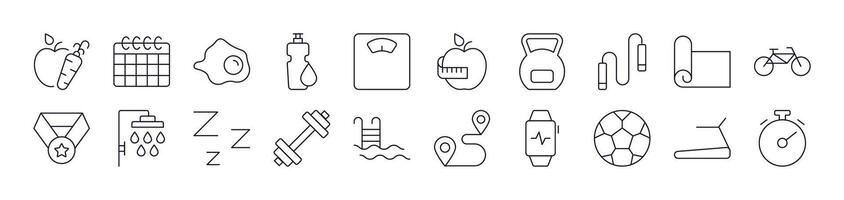 Collection of Signs of Healthy Lifestyle, Fitness, Wellness Drawn with Thin Line for apps, web sites, banners, infographics and other types of design vector