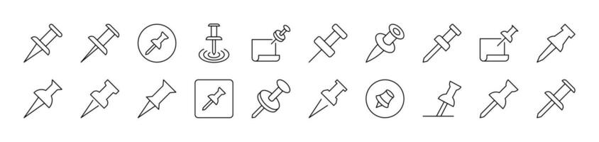 Push Pin for School and Office Pack of Thin Icons. Editable Stroke. Suitable for Web Sites, Books, Cards, Apps vector