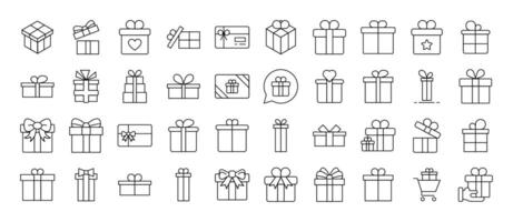 Giftbox, Box for Presents Thin Icons Collection. Editable Stroke. Suitable for Web Sites, Books, Cards, Apps vector
