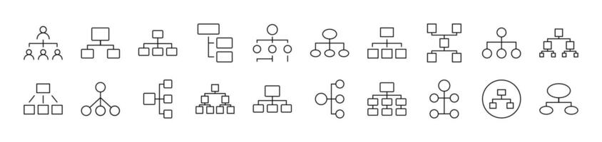 Mind Map or Hierarchy Related Line Icons for Web Sites, Books, Cards, Apps. Editable Stroke. Suitable for Web Sites, Books, Cards, Apps vector