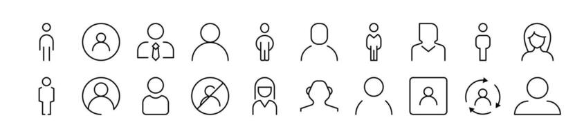 Male and Female User Avatar Bundle of Thin Icons. Editable Stroke. Suitable for Web Sites, Books, Cards, Apps vector