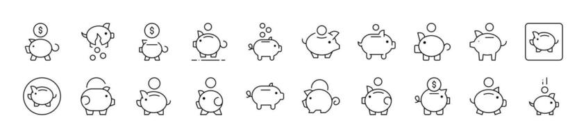 Piggy Bank Related Line Icon Collection. Editable Stroke. Perfect for Infographics, Articles, Books, Flyers, Banners vector