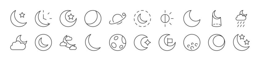 The Moon and Crescent Simple Isolated Line Icons Collection. Editable Stroke. Suitable for Web Sites, Books, Cards, Apps vector