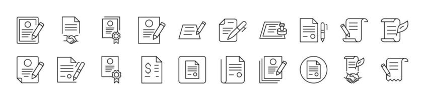 Documents with Quill, Pen, Stamp Line Icon Collection. Editable Stroke. Perfect for Infographics, Articles, Books, Flyers, Banners vector