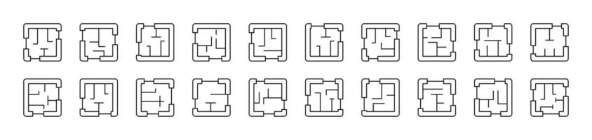 Floor Plan Outline Simple Linear Image Collection. Editable Stroke. Suitable for Web Sites, Books, Cards, Apps vector