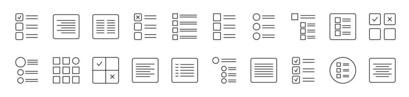 Menu and List in Interface Related Image Collection. Editable Stroke. Perfect for Infographics, Articles, Books, Flyers, Banners vector