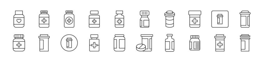 Bottle of Meds Icon Set for UI, Placards, Books, Apps. Editable Stroke. Suitable for Web Sites, Books, Cards, Apps vector