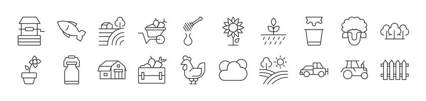 Collection of Outline Symbols of Field, Farm, Garden Drawn with Thin Line for apps, web sites, banners, infographics and other types of design vector