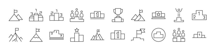 Winner and Pedestal Outline Simple Linear Image Collection. Editable Stroke. Suitable for Web Sites, Books, Cards, Apps vector