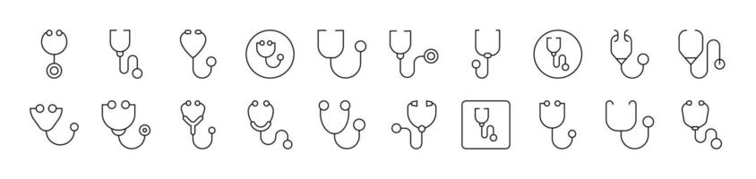 Stethoscope Icon Set for UI, Placards, Books, Apps. Editable Stroke. Suitable for Web Sites, Books, Cards, Apps vector