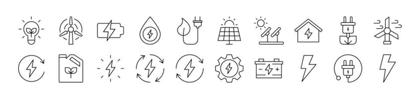 Collection of Signs of Green Energy Drawn with Thin Line for apps, web sites, banners, infographics and other types of design vector