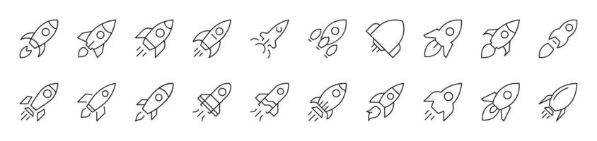 Spaceship Outline Icon Collection. Editable Stroke. Perfect for Infographics, Articles, Books, Flyers, Banners vector
