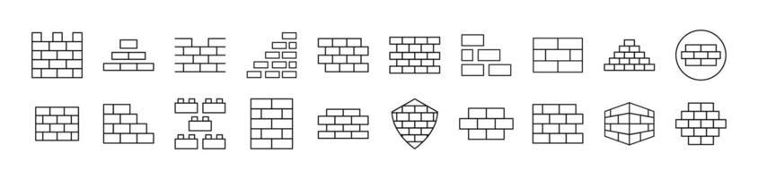 Brick Wall Outline Image Collection. Editable Stroke. Perfect for Infographics, Articles, Books, Flyers, Banners vector