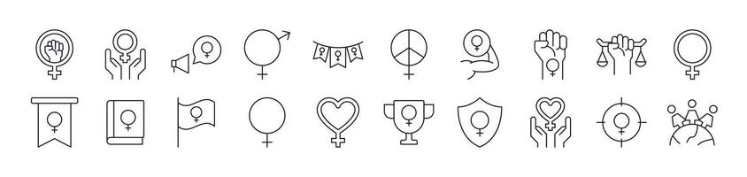 Collection of Outline Signs of Gender, Feminism, Solidarity Drawn with Thin Line for apps, web sites, banners, infographics and other types of design vector
