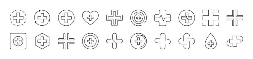 Medical Cross as Hospital Symbol Icon Set for UI, Placards, Books, Apps. Editable Stroke. Suitable for Web Sites, Books, Cards, Apps vector