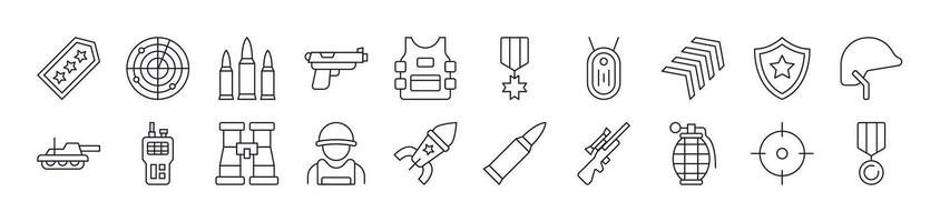 Army and Military Outline Icon Collection. Editable Stroke. Perfect for Infographics, Articles, Books, Flyers, Banners vector