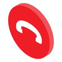 Red round phone button showing receiver hanging up isometrically vector